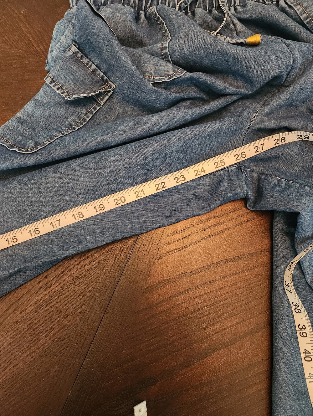 Denim Strapless Jumpsuit with Cargo Pockets - Blue - Picture 12 of 12